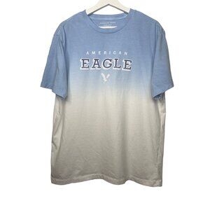 American Eagle Large Ombré Blue White Logo Tee Super Soft